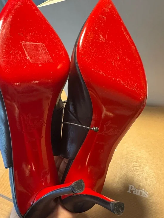 Christian Louboutin Black Pointed Lace-Up Heels - Picture 4 of 5